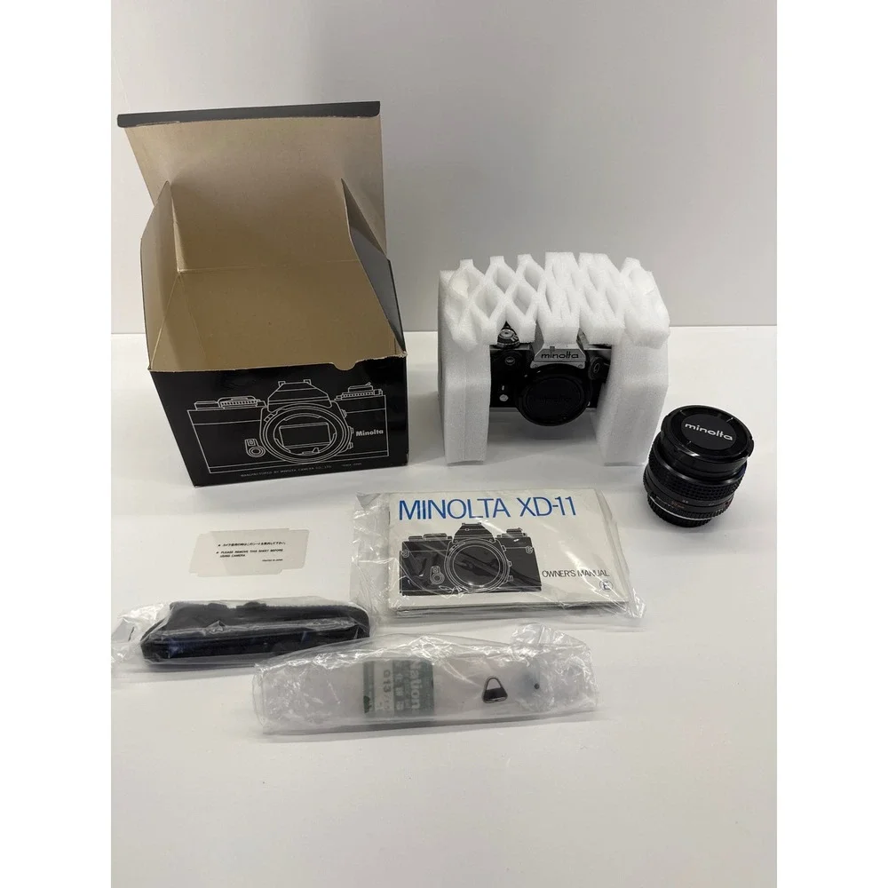 Minolta XD11 35mm SLR Film Camera Chrome with MD Rokkor-X 50mm 1.7 Lens and Box